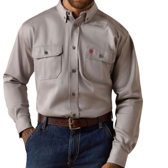 NWT Ariat FR Solid Work Shirt in Silver Fox Gray Men's 3XL Big - Picture 1 of 14